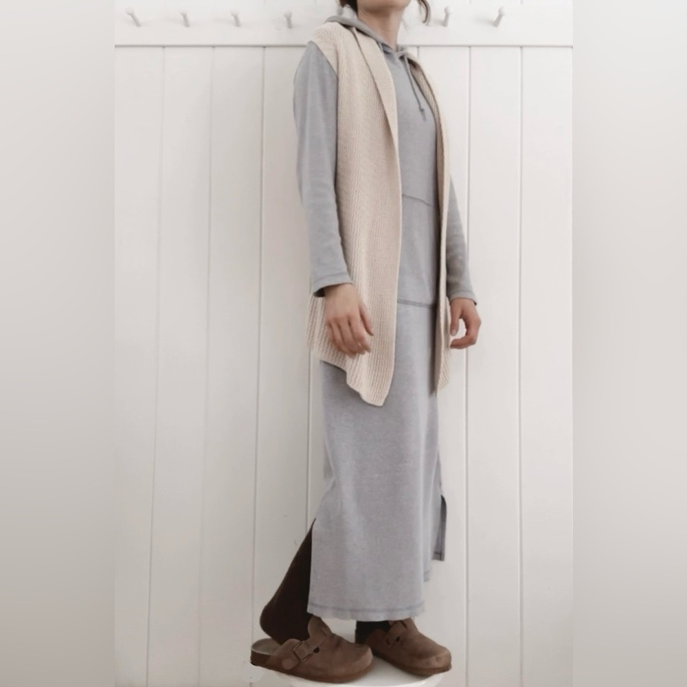 Vintage Paul Harris Designs Ribbed Hoodie Dress Grey Casual Lounge Women Medium - Picture 4 of 15